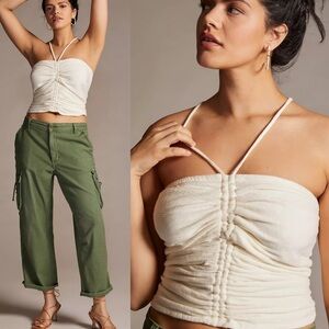 Anthropologie Pilcro Cream Ruched Ribbed Halter Top